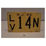 1946 New Jersey License Plate-Great Condition