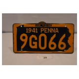 1941 Pennsylvania License Plate-Great Condition