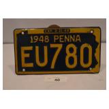 1948 Pennsylvania License Plate-Great Condition