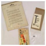 Selection of Railroad Related Items-Letter,Ticket