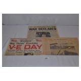 Group of 3 Vintage Newspaper Announcing War Declar