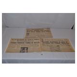 Group of 3 Vintage Newspaper About War News