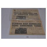 Pair of Vintage Newspapers Announcing German Surre