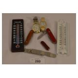 3 Knives,2 Watches,Watch Band & 2 Wall Thermometer