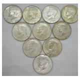 10 SILVER HALF DOLLARS 1965 TO 1969