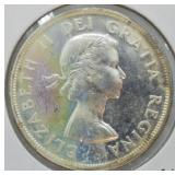 1960 CANADA SILVER DOLLAR RAINBOW TONING  CH BU