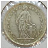 1960 SWISS SILVER 2 FRANC AU