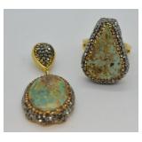 10k Gold Over Sterling Silver Turqoise Ring & Pend