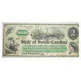 Crisp UNC 1873 South Carolina 2 Dollar Note