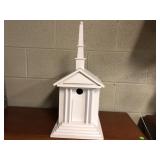 Painted white church house bird house