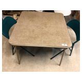 Folding Card table w/ 2 padded green chairs