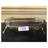 Ornate silver plate serving dish w/pyrex insert