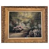 Gild framed original unsigned O/C, Garden Gate