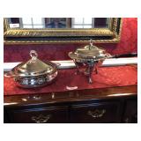 (2) Silver Plate serving dishes, one w/ebony wood