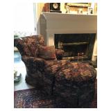 Upholstered club chair w/ottomanon wheels