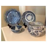 Pair of Asian style plate & bowls and planter