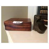 Artist signed Wooden sentiment box & metal bookend