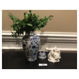 Asian style urn and porcelain Christmas Angel