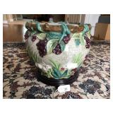 14.5"W Rabbit & grape ceramic flower pot