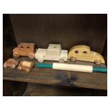 All wood toy cars and rolling pin