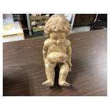 Hand carved Wooden boy with rabbit 14" Tall