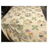 Early Handstiched Poppy qulit 63"W x 80"L