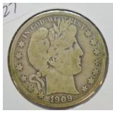 1909 S BARBER HALF DOLLAR  F