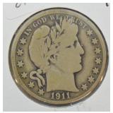 1911 BARBER HALF DOLLAR  VG