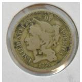 1868 3 CENT PIECE  VG