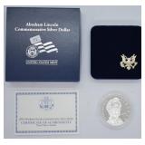 ABRAHAM LINCOLN PROOF SILVER DOLLAR W BOX PAPERS