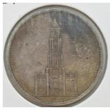1935 GERMAN NAZI POSTDAM CHURCH SILVER 5 MARKS