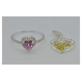 Sterling Silver Ring & Mom Heart Pendant