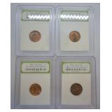4 pcs. Graded Pennies - (2) 73 D, 58 P, 72 S