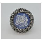 Porcelain & Steel Rose Cameo Ring