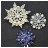 3 pcs. Vintage Rhinestone Brooches