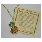 Gold-tone Irish Penny Pendant with Clover Charm