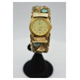 Sterling & 12K Turquoise Watch Cuff Bracelet