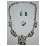 3 pcs. Sterling Turquoise Squash Blossom Set