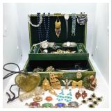 Large Lot of Costume Jewelry w/ Jewelry Box