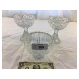 3pcs of vintage saw tooth glass items