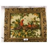 Vintage Sewn Brid scene w/Ornate frame
