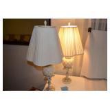 Pair of mid-century porcelain & glass lamps