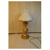 Brass painted & milk glass globe lamp