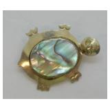 Sterling Silver Abalone Turlte Brooch Pin