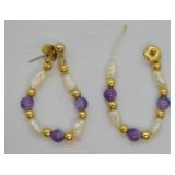 Amethyst Bead & Freshwater Pearl Earrings