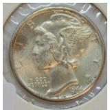 1944 D MERCURY DIME CHOICE BU FULL BANDS