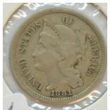 1881 3 CENT PIECE F