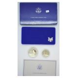 PROOF LIBERTY SILVER DOLLAR & HALF W BOX PAPERS