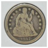 1857 SEATED DIME  VG
