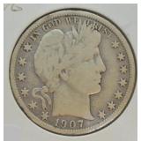 1907 D BARBER HALF DOLLAR  VG